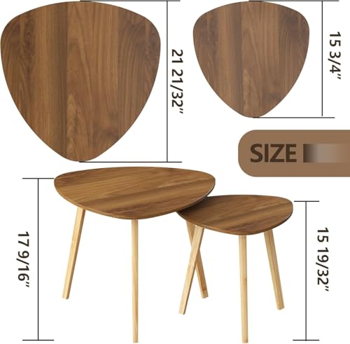 BAMEOS Bamboo Nesting Triangle End Table,Set of 2 Side Table Modern Minimalist Coffee Table for Living Room (Walunt) - color: Walunt