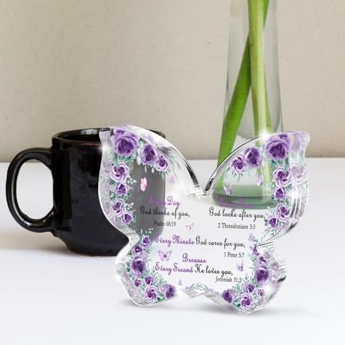 Every Day God Thinks of You" Butterfly Acrylic Sign - 4.7x3.2 Inch Purple Scripture Decor, Inspirational Bible Verses Desk Gift for Christian Women, Daily Faith Reminder 4.7 * 3.2 Inch - color: Purple 41