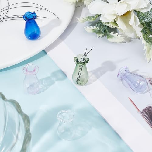5Pcs Mini Flower Vase 1" Miniature Bud Vases Cat Whisker Vase for Micro Landscape Accessories Decorations Flowers Bud Succulent Holder Tiny Glass Vase DIY Ornament Table Festival Decor