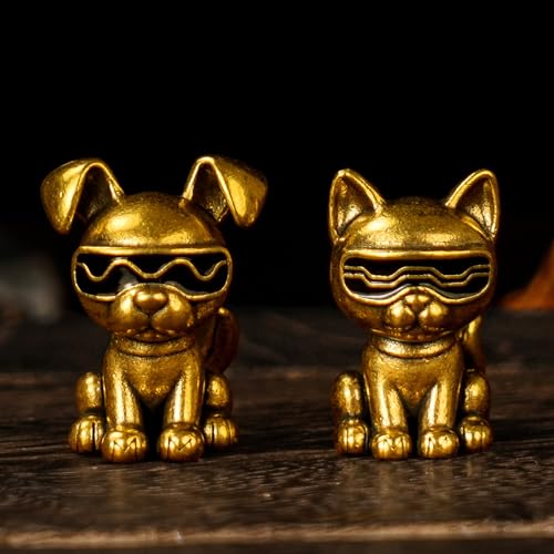 CHOVY 100% Solid Brass Retro Desk Decor - Collectible Figurines of Sunglasses Cat Executing M Project Vintage Animal Sculpture Oddities and Curiosities Handmade Office Artifact for Bookshelf Decor - color: M Plan Cat
