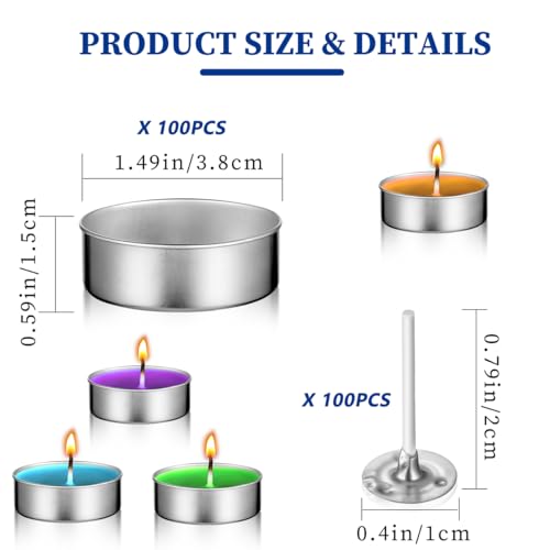 EXCEART 100 Pack Metal Tea Light Holders Empty Aluminum Candle Cups with Wicks DIY Candle Making Kit Supplies for Crafts Wax Molds