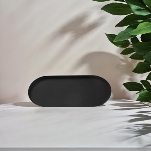 Black Silicone Vanity Tray, 8.66x3.94 Inch Oval Food-Grade Counter Organizer, Dishwasher Safe Scratch-Proof Storage Tray for Jewelry Makeup Bathroom Desk - color: Black