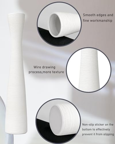 Tall White Vase 16 Inch Skinny Flower Vases, Handmade Ceramic Vase Modern Minimalist Style for Living Room, Home, Office, Centerpiece,Table, Wedding Party - color: 16.5inch&white