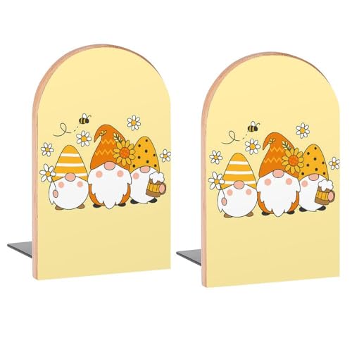 Cute Sunflower Bee Gnomes Book Ends Decorative Wood Bookends for Shelves Kids Room Desk Home Office Book Stoppers for Magazines,Books, DVDs, 1 Pair/2 Pieces(5x3.1 in) - color: Sunflower Bee Gnomes