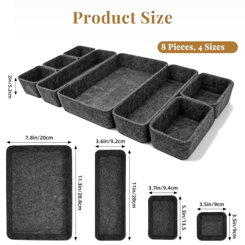8pcs Felt Desk Drawer Organizer Tray, 4 Sizes Drawer Organizers Set for Office Supplies, Jewelry, Makeup, Cosmetics, Desk & Drawer Storage (Charcoal) - color: Charcoal
