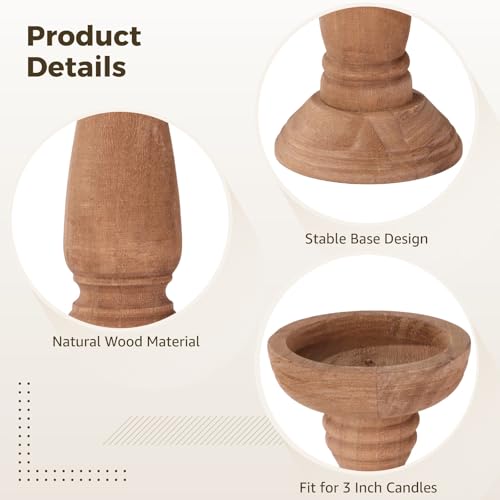 Set of 3 Farmhouse Wooden Candle Holders for Pillar Candles, Rustic Candle Stand Table Centerpiece Decor with Height Variety for Living Room, Fits 3-Inch Candles