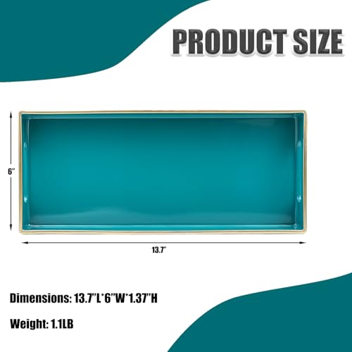 Green Bathroom Vanity Tray for Countertop, Small Plastic Toilet Tank Versatile Storage & Organization Tray for Makeup, Perfume, Desk, Kitchen, Candles, 13.7"x6"x1.4", 35GR - color: 15green