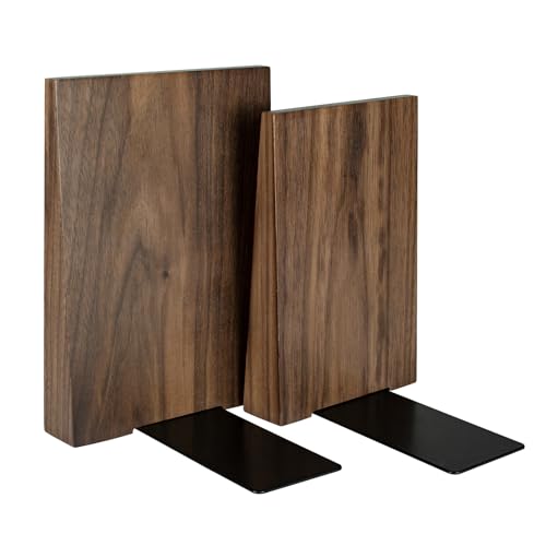Luxdecor Walnut Book Ends Hold Heavy Books-6x5x4in Wood Bookends for Office Desk Non Skid, Decorative Walnut Bookend 2pack, Triangle Style - color: Walnut- M Size