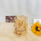 Hurricane Candle Holder, Gold Pillar Candle Holder with Geometric Decorative Accents & Windproof Glass Lid, Perfect for Weddings, Dinners, Parties & Special Events - size: 15cm