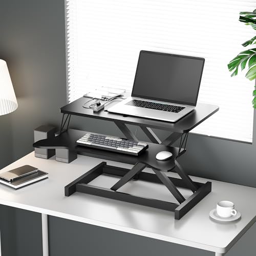 Panana Standing Desk Height Adjustable Sit to Stand Converter Stand Up Desk Tabletop Workstation Dual Monitor Desk Riser for Home Office (26") - size: 26"