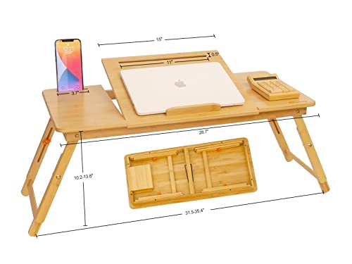 Lap Desk COIWAI Bed Table Desk Tray Desk for Bed for Laptop Writing Eating Laptop Desk with Tablet Slot, Adjustable Height Angle, Foldable Tray for Sofa Couch Floor, with Storage Drawer - Large - size: 28.8" *13.4" Height&Angle adjust