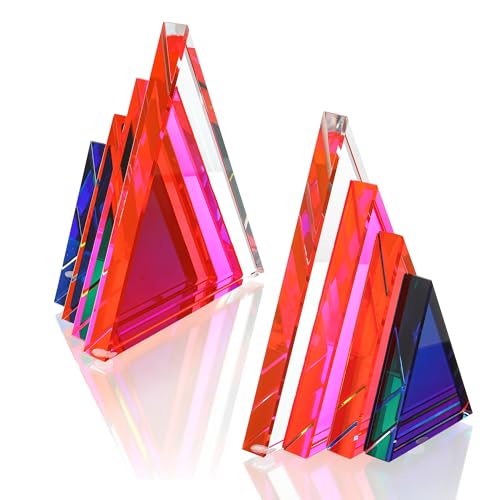 H&D HYALINE & DORA 1Pair 3Lbs Crystal Bookends for Shelves Decorative Glass Bookends for Heavy Books Geometric Triangle Shape Non-Skid Book Ends Heavy Bookends Home Office Decor(Colorful) - color: Triangle