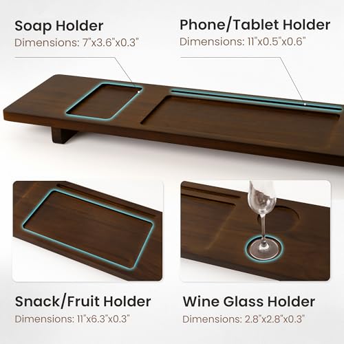 Teak Bathtub Tray - Wood Bath Caddy Tray 35" for Large Tubs - Adjustable Bathtub Table Trays - Luxury Shower Organizer for Home Spa Relaxation and Reading - Dark Walnut Color - color: Dark Walnut-a, size: 35" x 9" x 2.4"