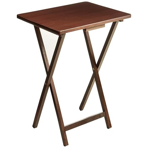 Folding TV Tray Table for Indoor Use, 1-Piece Rubberwood in Walnut Finish, 19" x 14.5" x 26" Snack Bed Desk