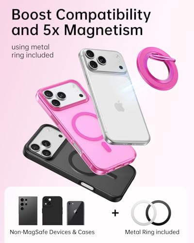 SYNCWIRE Magnetic Phone Ring Holder for MagSafe, 360° Rotation Cell Phone Grip Stand Finger Ring Kickstand Two-Sided Magnet Compatible with iPhone 17 Pro Max 16 15 14 13 12 MagSafe Accessories - color: Single Ring-1PCS-Hot Pink