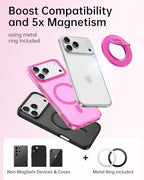 SYNCWIRE Magnetic Phone Ring Holder for MagSafe, 360° Rotation Cell Phone Grip Stand Finger Ring Kickstand Two-Sided Magnet Compatible with iPhone 17 Pro Max 16 15 14 13 12 MagSafe Accessories - color: Single Ring-1PCS-Hot Pink