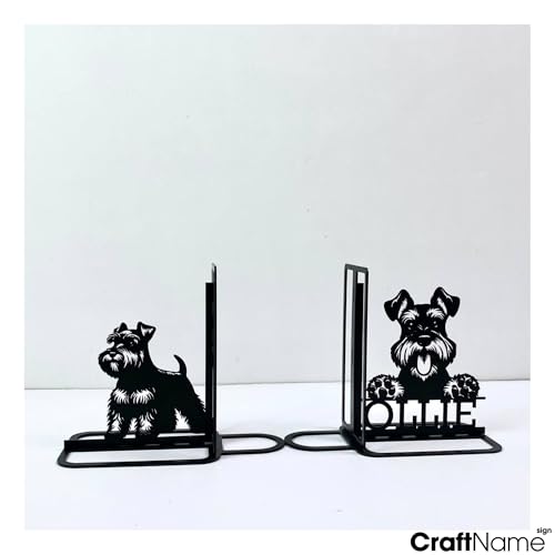 Craftnameisgn Custom Miniature Schnauzer Metal Bookends for Shelves Decorative, Schnauzer Book Ends Metal Art for Home Office, Book Stopper for Heavy Books, Dogs Book Shelf Holder - color: Design 12