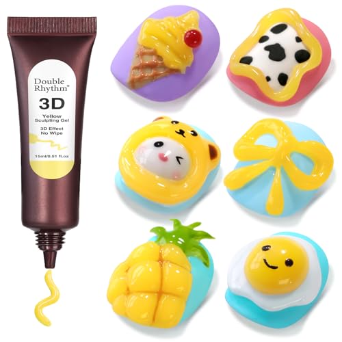 Double Rhythm 0.5 Oz 3D Nail Gel Art Sculpting No Wipe Polish for Designs DIY for Drawing, Molding, and Decoration (3D Sculpting Gel Yellow) - color: Yellow