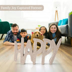 Happy Sign Decor Statue for Shelf Living Room Bookshelf CoffeTable and Office Display, Modern Home Decor Aesthetic Sculpture, Unique Gift for Mom Grandmom Womens Mens or Friends (Sandstone)