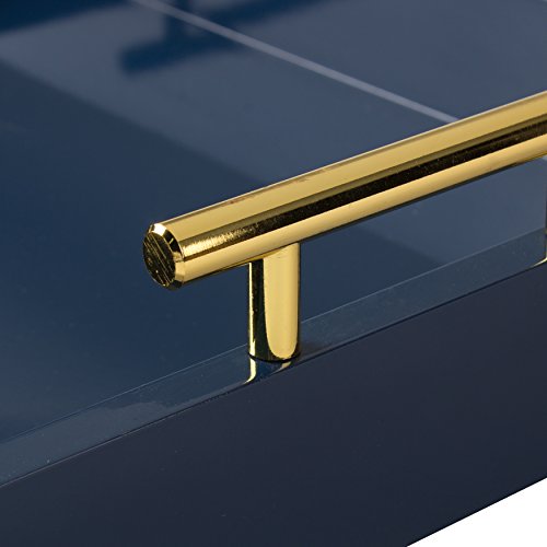 Kate and Laurel Lipton Decorative Tray with Polished Metal Handles, Navy Blue and Gold - color: Blue, size: 16.5" x 12.3" x 3.3"
