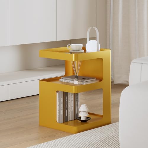 Gold Side Table,Modern end Table with Storage,Unique nightstand,Metal Small Bedside Table,3-Tier Accent Table for Bedroom,Living Room,Small Space,Couch.No Assembly Required - color: Gold