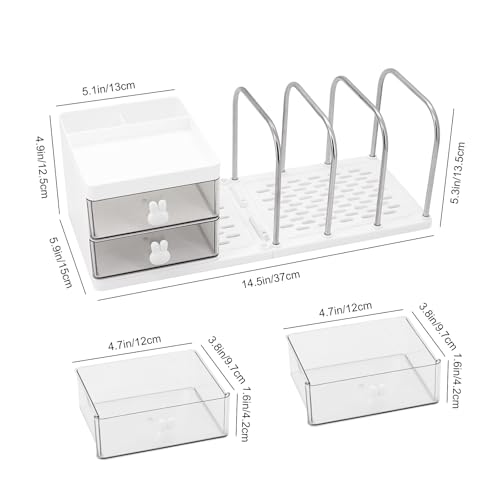 Desk Organizer with 2 Drawer, Desktop File Organizer with 4 Bookends, with Pen Holder, for Home Office School Supplies