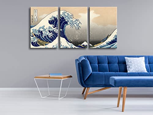 Wieco Art Great Wave of Kanagawa Katsushika Hokusai 3 Piece Modern Stretched Canvas Prints Artwork Abstract Pictures Paintings on Canvas Wall Art for Home Office Decorations Wall Decor - color: Great Wave, size: 16 x 24 inches (Unframed)