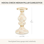 MACKENZIE-CHILDS Enamel Pillar Candlestick, Cute Pillar Candle Stand, Medium, Brown-and-White Mocha Check - color: Mocha Check, size: Medium