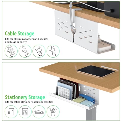 KEEGH 16'' Under Desk Cable Management Tray, No Drill Clamp/Screws Mount, Sturdy Metal Cable Tray for Place Power Strip, Cord Management Tray for Home Office, Gaming Desk, Standing Desk, 1 Pack, White - color: White, size: 1 Pack