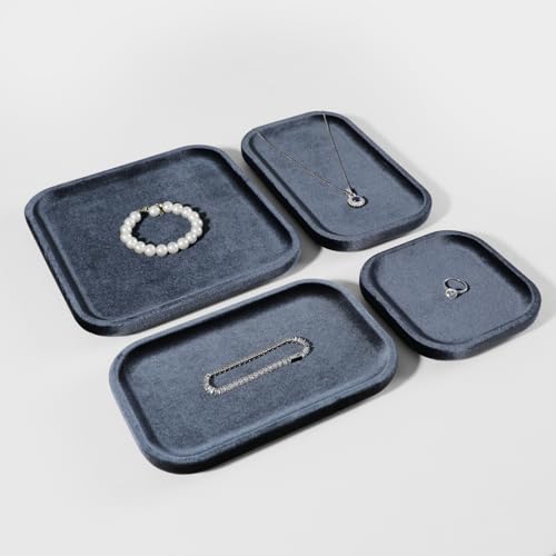 Resilient Velvet Jewelry Display Tray for Ring Earrings Bracelet Necklace, Flat Jewellery Dish for Showcase Store Retail Counter Exhibition Photography Livestream (Slate Gray, Medium) - color: Slate Gray, size: Medium