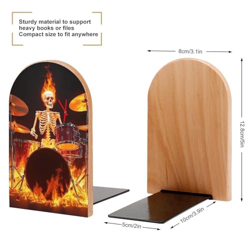 Sturdy Rock Drum Fire Flame Skull Skeleton Bookend Supports for Desktop, Book Ends Easy to Install, Book Stoppers for Heavy Duty Files, Magazines - color: Picture(454)