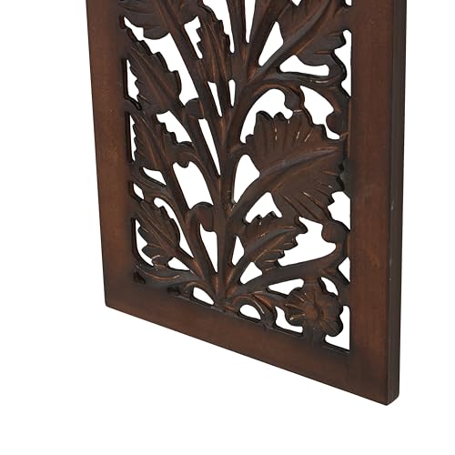 Deco 79 Wooden Floral Handmade Home Wall Decor Intricately Carved Acanthus Wall Sculpture, Wall Art 12" x 1" x 36", Brown - color: Brown