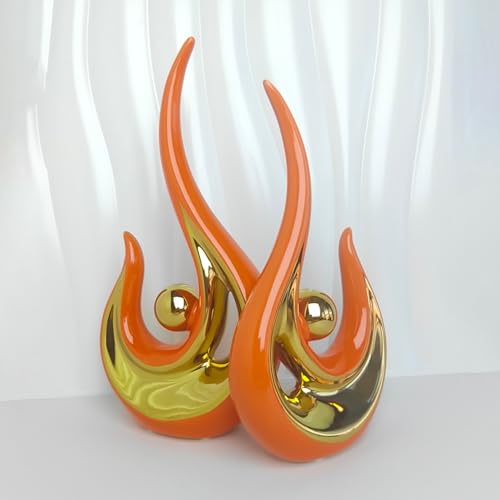 Ceramic Abstract Home Decoration Modern Sculpture Coffee Table Decoration, Suitable for Living Room, Home Decoration, Office and TV Cabinet Decoration, Ceramic Sculpture Small Accessories - color: Orange Gold