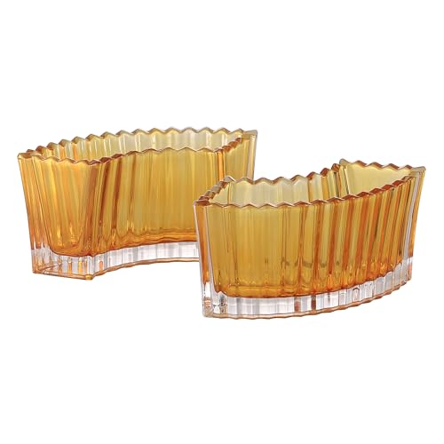 MCMCNCUIU Crystal Vases for Centerpieces, Flower Vases for Wedding Centerpieces, Amber Glass Vase for Flowers, Curve Small Vase for Living Room, Bedroom, Kitchen, Dining Table, Set of 2 - color: Amber
