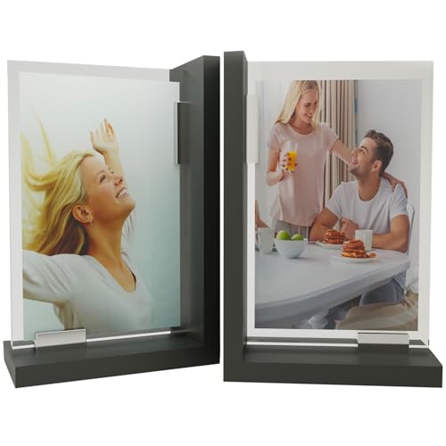 Heavy-Duty Bookends - Set of 2 Decorative Non-Slip Modern Design Book Holder, Crafted Out of Heavy Duty Materials with an Acrylic Picture Display by shoppingaisles® (Black) - color: Black