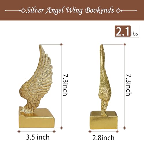 Vintage Gold Bookends with Angel Wings Decor, Home Decor for Book Shelf Table & Desks,1 Pair/2 Piece for Men Women - color: Gold Angel Wings