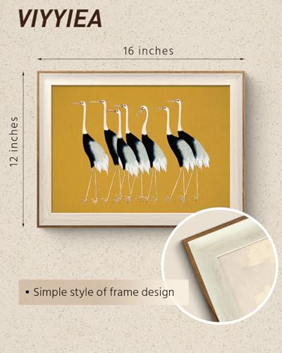 VIYYIEA Framed Wall Art for Living Room, Cranes Canvas Prints, Vintage Home Decor, Animals Painting Picture, Bathroom Wall Decor Gifts for Friends or Family - 16L x 12W - color: Animals-【Seven Cranes】, size: 16"L x 12"W