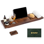 Teak Bathtub Tray, Bath Caddy with Wine Glass Holder, Phone Dock & Book Stand | Hands-Free Reading & Ultimate Spa Relaxation Experience-Brown - color: Classic Brown Teak