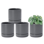 D'vine Dev Set of 4 Small Ceramic Plant Pots, 4.7 Inch Succulent Planter Pot for Plants with Drainage Hole and Saucer, Grey, 94-X-B-3 - color: Gray, size: 4.7 Inch