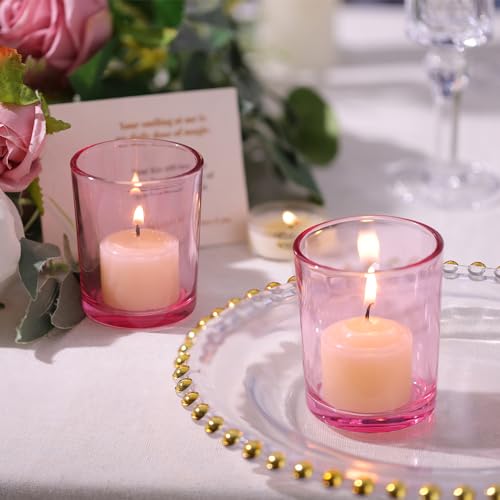 LETINE Pink Votive Candle Holders Set of 36 - Elegant Glass Tealight Candle Holder for Wedding Centerpiece Table Decorations - Ideal Pink Centerpieces for Centerpieces, Graduations, and Bridal Showers - color: Pink