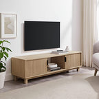 Walker Edison Arundo Fluted TV Stand for TVs up to 65 Inches, 58" TV Stand, Coastal Oak - color: Coastal Oak, size: 58" TV Stand