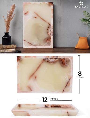 Radicaln Marble Rectangle Serving Tray 12" Inches Handmade White Onyx Charcuterie Tray Dining Table, Ideal Candle Dish and Plate for Serving Platter - color: White Onyx