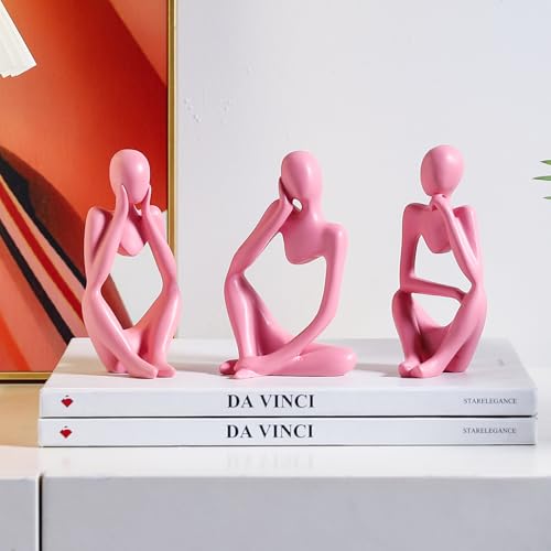 BrownLove 3pcs Pink Human Body Abstract Art Decoration, Modern Art Resin Statue Room Office Shelf Bookcase Decoration - color: Pink