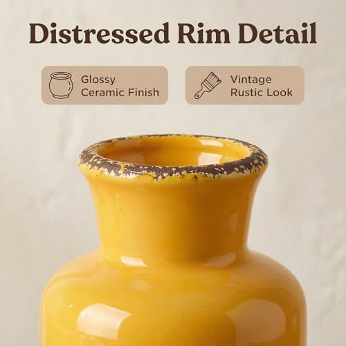 CwlwGO- Yellow Ceramic Vase Set,Modern Decorative Vases for Home Decor, Kitchen&Living Room Table Décor,Fireplace & Entrance centerpieces Decorations. - color: Yellow