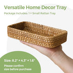 Small Rattan Serving Tray, Natural Wicker Decorative Tray Handwoven for Keys Trinkets Rings Cosmetics, Decorative Jewelry Perfume Tray for Coffee Table Entryway Living Room(8.2" × 4.3") - style: XS (8.2" × 4.3")