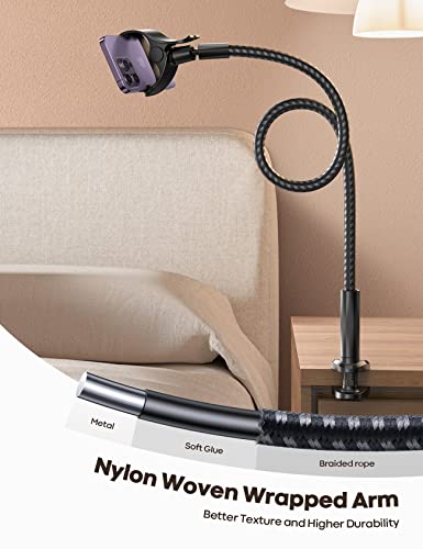 Lamicall Gooseneck Phone Holder Bed - [Nylon Braided] Flexible Arm, 38inch Overall Length, 360 Adjustable Clamp Clip, Overhead Cell Phone Mount Stand for Bed, Desk, 4-7” Cellphone, Gifts - color: Black