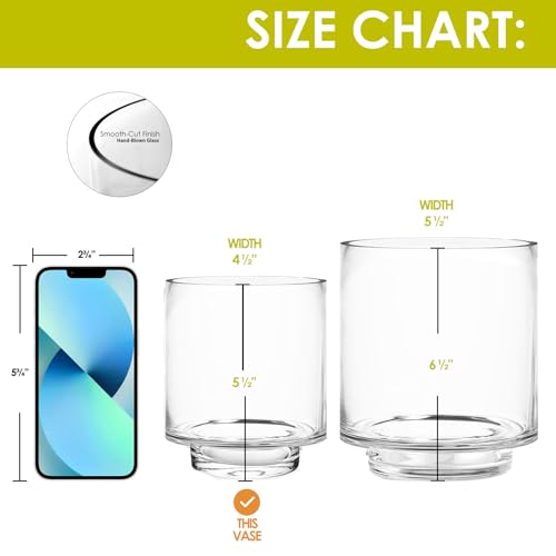 CYS EXCEL 5.5" x 4.5" Clear Glass Hurricane Candle Holder Vase – Cylinder Vase for Pillar & Floating Candles, Wedding Centerpieces & Home Décor - size: H-5.5" D-4.5"
