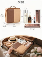 Large Standing Makeup Bag, Sturdy PU Leather Cosmetic Organizer with Fold-Down Phone Tray, Waterproof Travel Toiletry Case with Wipeable TPU Brush Holder, 9.5 Inch, Brown - color: Brown