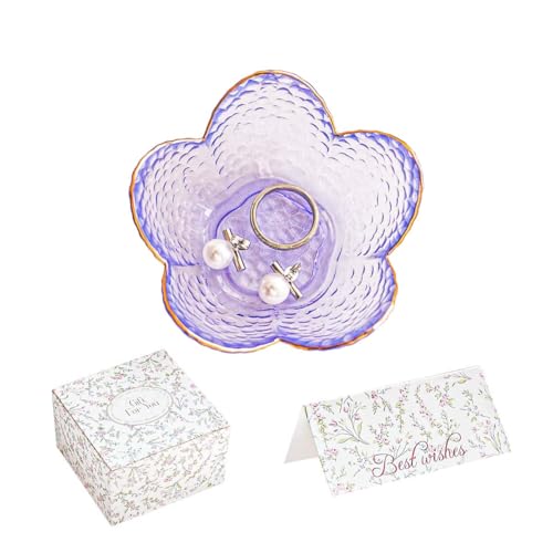 Gifts for Women Flower Jewelry Ring Dish Tray,Decorative Glass Trinket Dish,Room Decor Aesthetic, Modern Accent Tray for Vanity Friendship Christmas Birthday Gifts for Women (Lavender Purple) - color: Lavender Purple