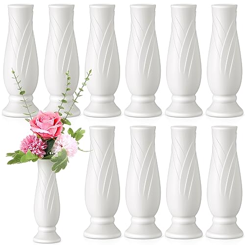 Didaey 10 Pack Composite Plastic Flower Vases Bulk White Small Boho Floral Vases for Dried Flower Bouquet Pampas Grass Centerpieces Fall Wedding Party Living Room Decor(Vintage) - style: Vintage